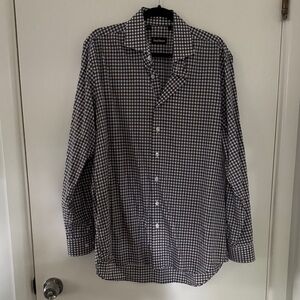 Paul Stuart Men's Green and Brown Checkered Dress Shirt